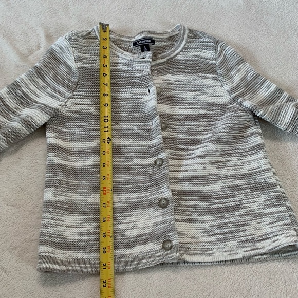 Lands’ End 💯% Cotton Women’s White Gray Button Down Cardigan Sweater Size Small - Picture 16 of 17